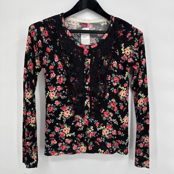 Farm Rio Brazil Women's Black Floral Lace  Cardigan‎ Size Small (P) Lightweight - Picture 1 of 10